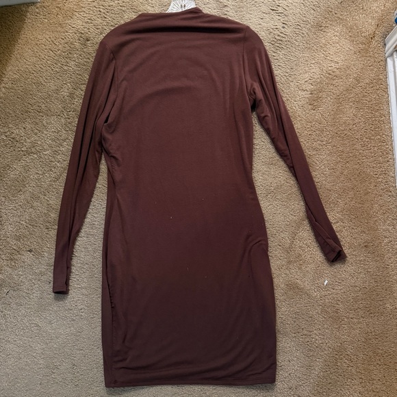 Naked Wardrobe Chocolate Brown Mock‎ Neck SCULPT MINI DRESS CURVE - Picture 5 of 8